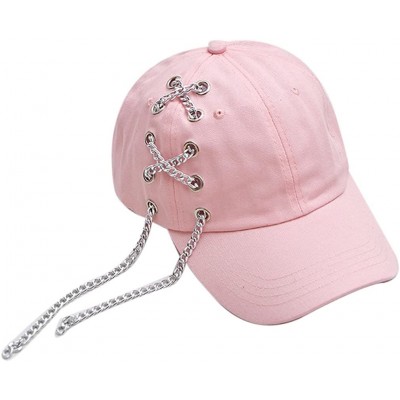 Baseball Caps Women's Iron Ring Pin Retro Baseball Cap Trucker Hat - Iron Chain Pink - CZ186NYUHC5 $13.50