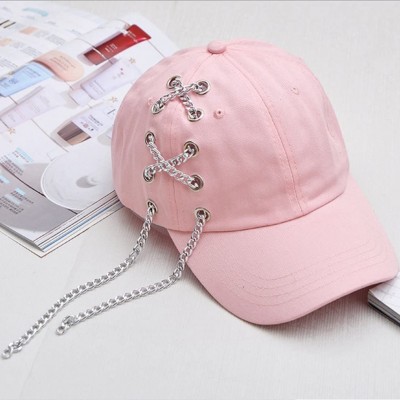 Baseball Caps Women's Iron Ring Pin Retro Baseball Cap Trucker Hat - Iron Chain Pink - CZ186NYUHC5 $13.50