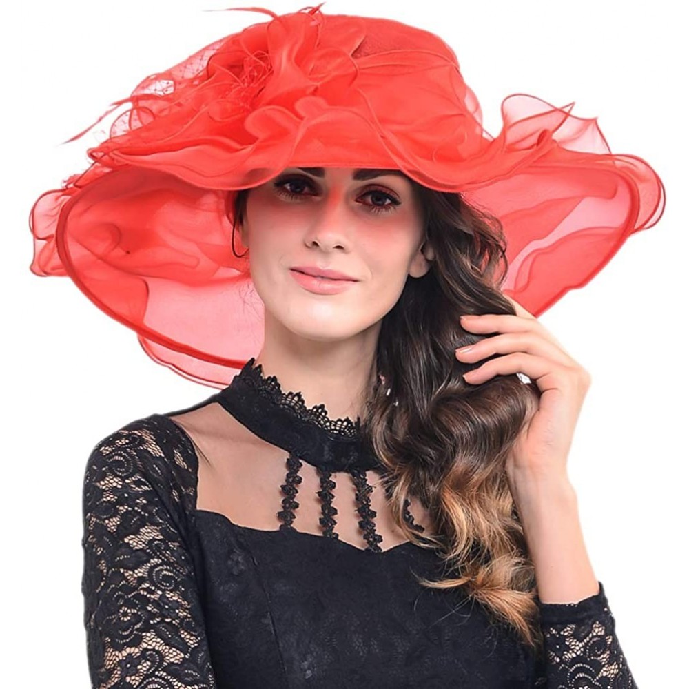 Bucket Hats Womens Black Kentucky Derby Church Hat Dress Fascinator Bridal Organza Tea Party Wedding Hat - Net-red - CX194AQA...