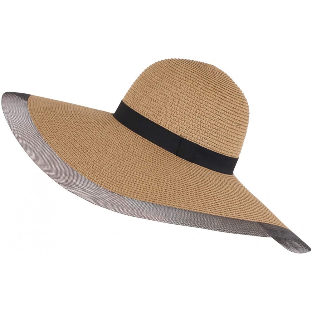 Sun Hats Women's Floppy Big Brim Hat Bowknot Straw Hat Foldable Roll up Sun Hat - Style E-khaki - CD18D0HNSDQ $13.40