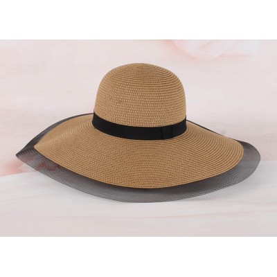 Sun Hats Women's Floppy Big Brim Hat Bowknot Straw Hat Foldable Roll up Sun Hat - Style E-khaki - CD18D0HNSDQ $13.40