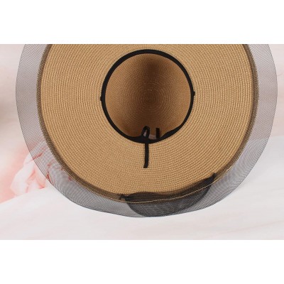 Sun Hats Women's Floppy Big Brim Hat Bowknot Straw Hat Foldable Roll up Sun Hat - Style E-khaki - CD18D0HNSDQ $13.40