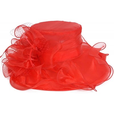 Bucket Hats Womens Black Kentucky Derby Church Hat Dress Fascinator Bridal Organza Tea Party Wedding Hat - Net-red - CX194AQA...