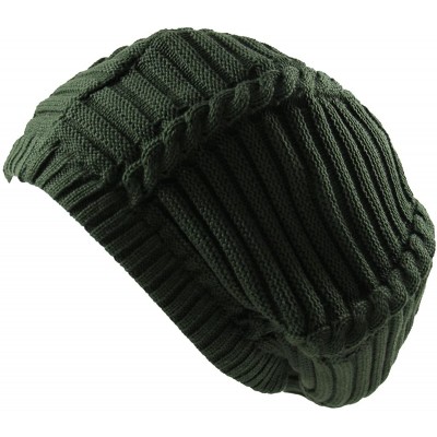 Skullies & Beanies 100% Cotton Classic Rasta Slouchy Ribbed Beanie Hats - Olive Green - CM12IS13SNF $16.13