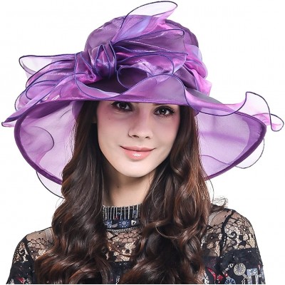 Sun Hats Womens Church Dress Derby Wedding Floral Tea Party Hat Ss-035 - Bow-purple - CC12D9ZCH5P $32.32