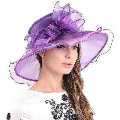 Sun Hats Womens Church Dress Derby Wedding Floral Tea Party Hat Ss-035 - Bow-purple - CC12D9ZCH5P $32.32