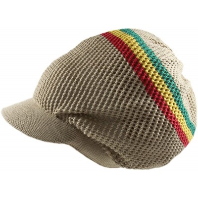 Skullies & Beanies 100% Cotton Mesh Rasta Light Weight Slouchy Beanie Visor - Khaki/Rasta - CO182EWMSYQ $19.76