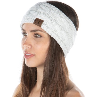 Cold Weather Headbands Exclusives Womens Head Wrap Lined Headband Stretch Knit Ear Warmer - Ivory - Metallic - C718Y6NKIKU $2...