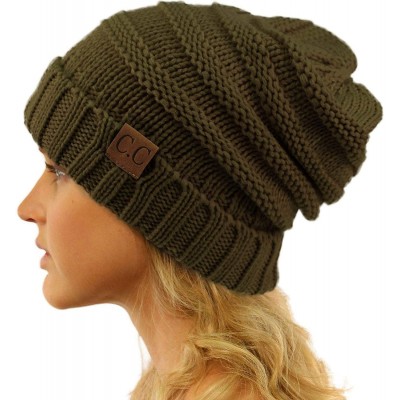 Skullies & Beanies Winter Trendy Warm Oversized Chunky Baggy Stretchy Slouchy Skully Beanie Hat - New Olive - C518KO27HDZ $9.86