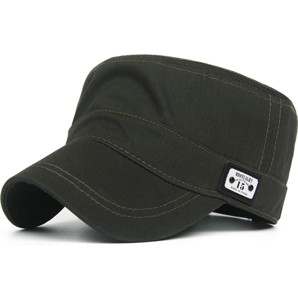 Baseball Caps Cotton Cadet Cap Army Military Caps Flat Hats Unique Design Big Head - Style02-green - C112093J1Z9 $15.67