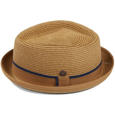 Fedoras Mens Summer Pork Pie Straw Hat - Yellow - C8197562Q9X $49.08