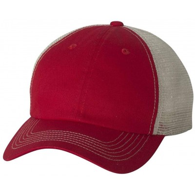 Baseball Caps Headwear 3100 Contrast Stitch Mesh Cap - Red/Stone - CR11W8UYGVL $11.18