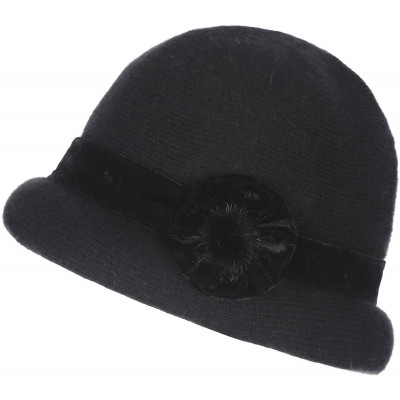 Skullies & Beanies Women's Gatsby 1920s Winter 100% Rabbit Cap Beret Beanie Cloche Bucket Hat - Black - CH18L6UD4NI $17.97