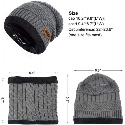 Skullies & Beanies 2-Pieces Winter Beanie Hat Scarf Set Warm Knit Hat Thick Fleece Lined Skull Cap for Men Women - Grey - CV1...