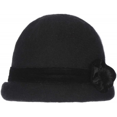 Skullies & Beanies Women's Gatsby 1920s Winter 100% Rabbit Cap Beret Beanie Cloche Bucket Hat - Black - CH18L6UD4NI $17.97