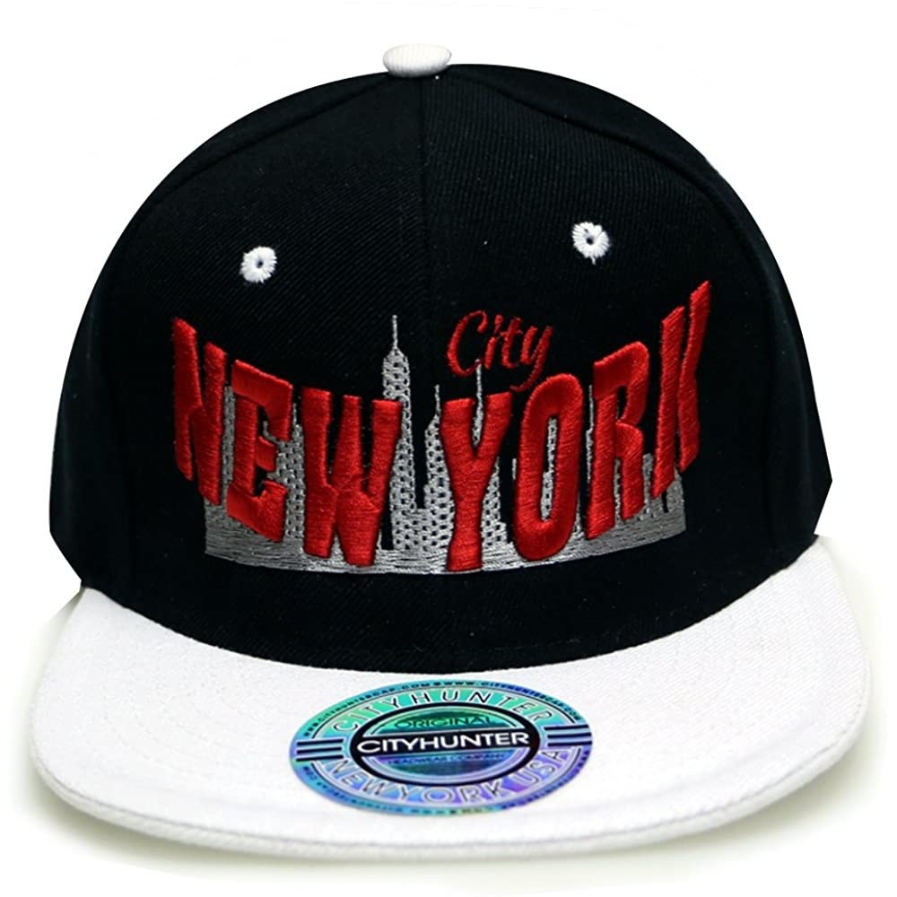 Baseball Caps City New York Snapback Caps - Black/White/Red - C211ULVI7FP $13.84
