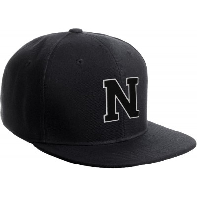 Baseball Caps Classic Snapback Hat Custom A to Z Initial Raised Letters- Black Cap White Black - Initial N - C518G4DHDKD $14.17