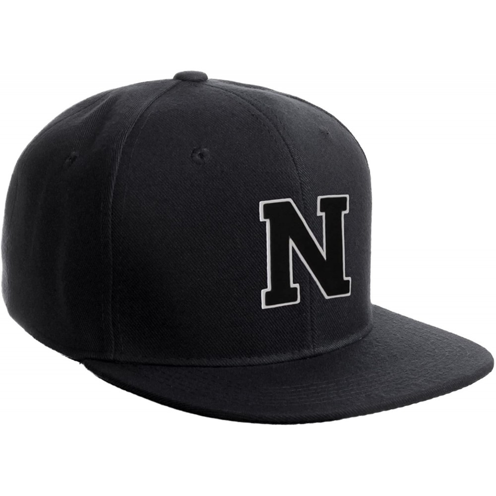 Baseball Caps Classic Snapback Hat Custom A to Z Initial Raised Letters- Black Cap White Black - Initial N - C518G4DHDKD $14.17