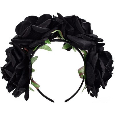 Headbands Women's Oversized Large Rose Flower Headband Floral Crown Wreath Garland Halo Hairpiece - Black - C9180IYLGNI $12.26