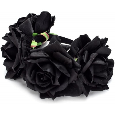 Headbands Women's Oversized Large Rose Flower Headband Floral Crown Wreath Garland Halo Hairpiece - Black - C9180IYLGNI $12.26