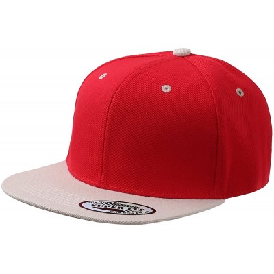 Baseball Caps Blank Adjustable Flat Bill Plain Snapback Hats Caps - Red/Khaki - CU1260F93CV $7.32