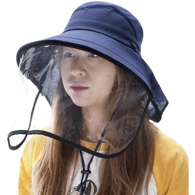 Sun Hats Summer Bill Flap Cap UPF 50+ Cotton Sun Hat with Neck Cover Cord for Women - 00020_navy(with Face Shield) - CA18WWZY...