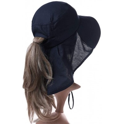 Sun Hats Summer Bill Flap Cap UPF 50+ Cotton Sun Hat with Neck Cover Cord for Women - 00020_navy(with Face Shield) - CA18WWZY...
