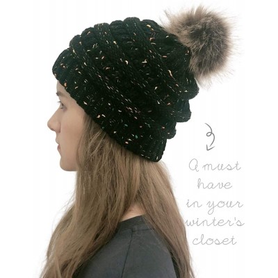 Skullies & Beanies Women's Beanie Faux Fur Pompom Winter Beanie Pom Pom Confetti Cable Knit Ribbed Hat Cap - C918A90NXZ9 $17.64