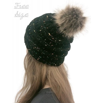 Skullies & Beanies Women's Beanie Faux Fur Pompom Winter Beanie Pom Pom Confetti Cable Knit Ribbed Hat Cap - C918A90NXZ9 $17.64