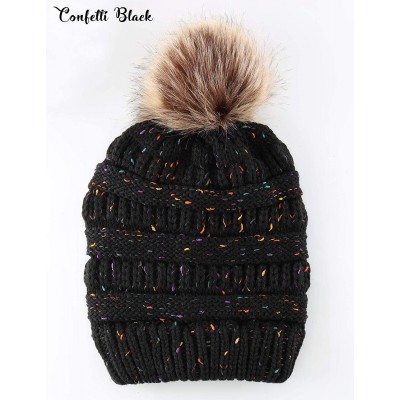 Skullies & Beanies Women's Beanie Faux Fur Pompom Winter Beanie Pom Pom Confetti Cable Knit Ribbed Hat Cap - C918A90NXZ9 $17.64