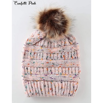 Skullies & Beanies Women's Beanie Faux Fur Pompom Winter Beanie Pom Pom Confetti Cable Knit Ribbed Hat Cap - C918A90NXZ9 $17.64