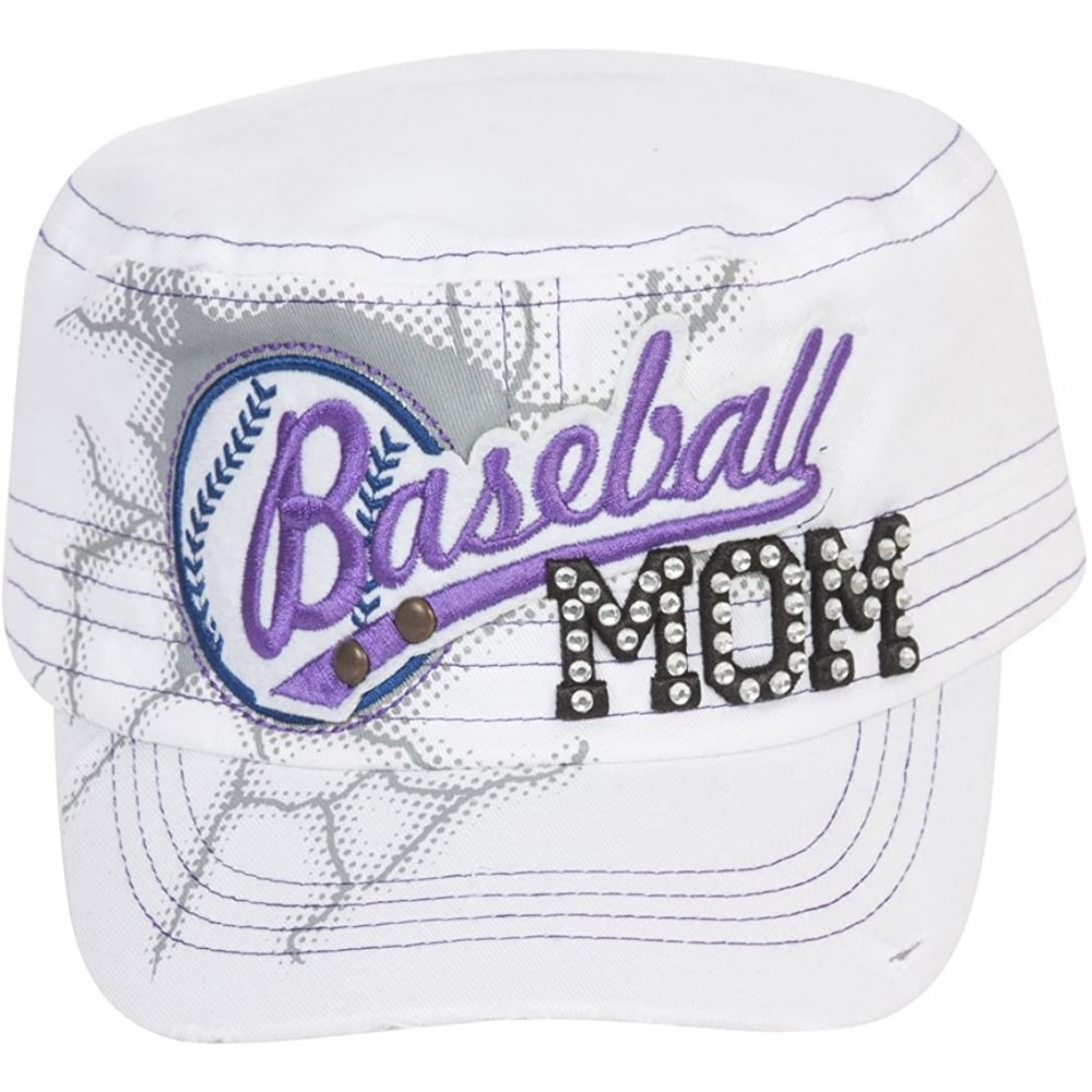 Baseball Caps Sports Mom Distressed Adjustable Cadet Cap - White - Baseball Mom - CT17WW40TMY $14.28