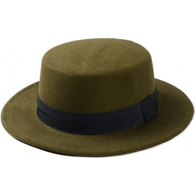 Fedoras Women Boater Hat Bowler Sailor Wide Brim Flat Top Caps Wool Blend - Army Green - CS184HHOXK5 $22.92