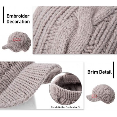 Skullies & Beanies Women's 100% Wool Knit Visor Beanie Newsboy Cap - 10120ablack/Cotton Lined - CP18ZC4I7MW $20.94