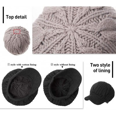 Skullies & Beanies Women's 100% Wool Knit Visor Beanie Newsboy Cap - 10120ablack/Cotton Lined - CP18ZC4I7MW $20.94