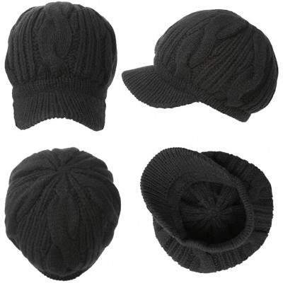 Skullies & Beanies Women's 100% Wool Knit Visor Beanie Newsboy Cap - 10120ablack/Cotton Lined - CP18ZC4I7MW $20.94