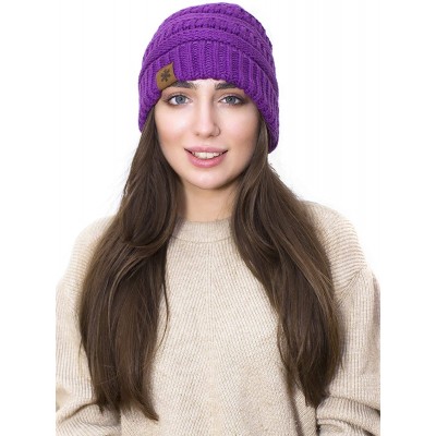 Skullies & Beanies Slouchy Beanie Winter Hats for Women Thick Warm Soft Chunky Cable Knit Hat Ski Cap - Purple - CM18ZHRQ5ND ...