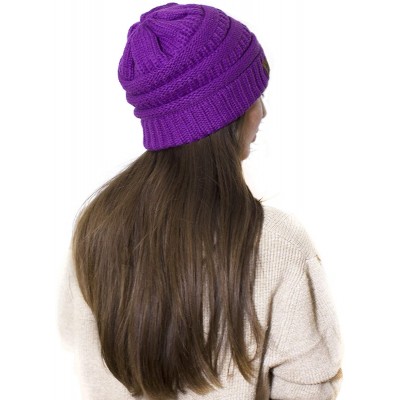 Skullies & Beanies Slouchy Beanie Winter Hats for Women Thick Warm Soft Chunky Cable Knit Hat Ski Cap - Purple - CM18ZHRQ5ND ...