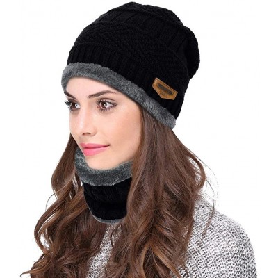 Skullies & Beanies Winter Beanie Hat Scarf Set Warm Knit Hat Thick Skull Cap for Men Women - Black - C218HQWQ3HT $9.55