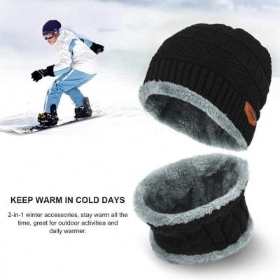 Skullies & Beanies Winter Beanie Hat Scarf Set Warm Knit Hat Thick Skull Cap for Men Women - Black - C218HQWQ3HT $9.55