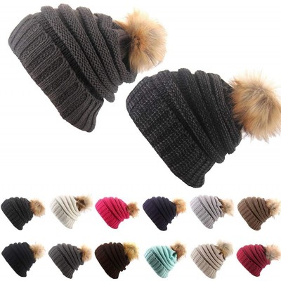 Skullies & Beanies Women Casual Headwear Stretchy Soft Hats Plush Ball Thicken Knitted Hat Skullies & Beanies - Black Gray - ...