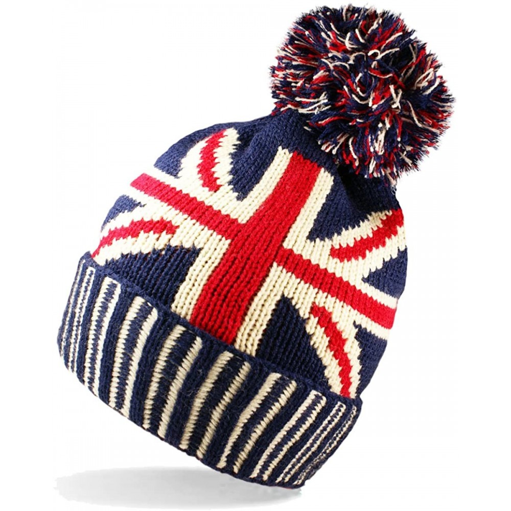 Skullies & Beanies UNISEX UNION JACK FLAG BOBBLE BEANIE HAT - CH11LOA0G3H $7.04