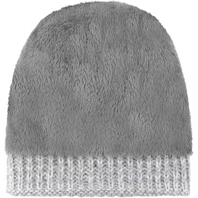 Skullies & Beanies Womens Beanie Winter Cable Knit Faux Fur Pompom Ears Beanie Hat - Grey White - C01924C6DMQ $11.78