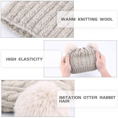 Skullies & Beanies Women's Cold Weather Beanies Hat with 2 Imitation Rex Rabbit Hair Balls- Winter Knitted Skull Cap for Wome...