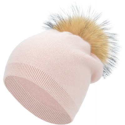 Skullies & Beanies Cashmere Slouchy Beanie Winter Raccoon - Pink 2 - CF193I952Z7 $28.94