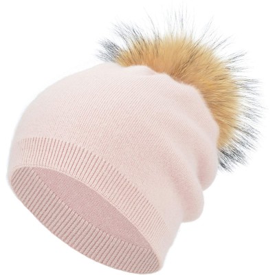 Skullies & Beanies Cashmere Slouchy Beanie Winter Raccoon - Pink 2 - CF193I952Z7 $28.94