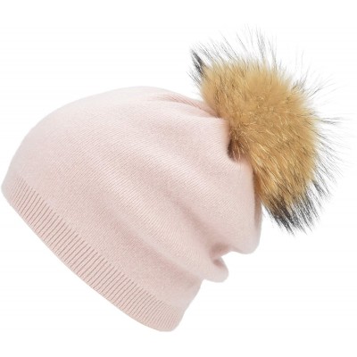 Skullies & Beanies Cashmere Slouchy Beanie Winter Raccoon - Pink 2 - CF193I952Z7 $28.94