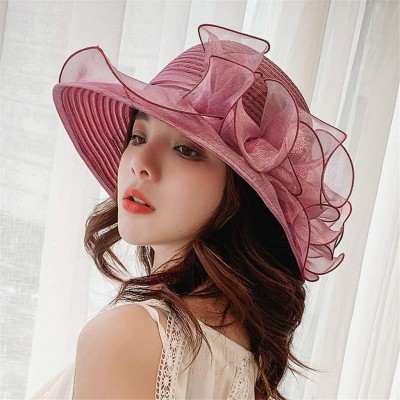 Visors Kentucky Derby Hat- Women's Organza Church Kentucky Derby Fascinator Bridal Tea Party Wedding Hat - Pink1 - CT18U0MQX5...