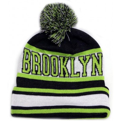 Skullies & Beanies Sk1130 Brooklyn Stripes Pom Pom Beanie Hats - Dark Grey/Neon Lime - CA11PEEQMIX $10.86