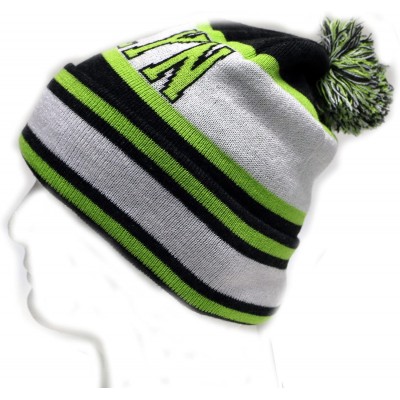 Skullies & Beanies Sk1130 Brooklyn Stripes Pom Pom Beanie Hats - Dark Grey/Neon Lime - CA11PEEQMIX $10.86